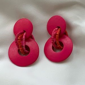 Vintage, Pink, Wooden Earrings